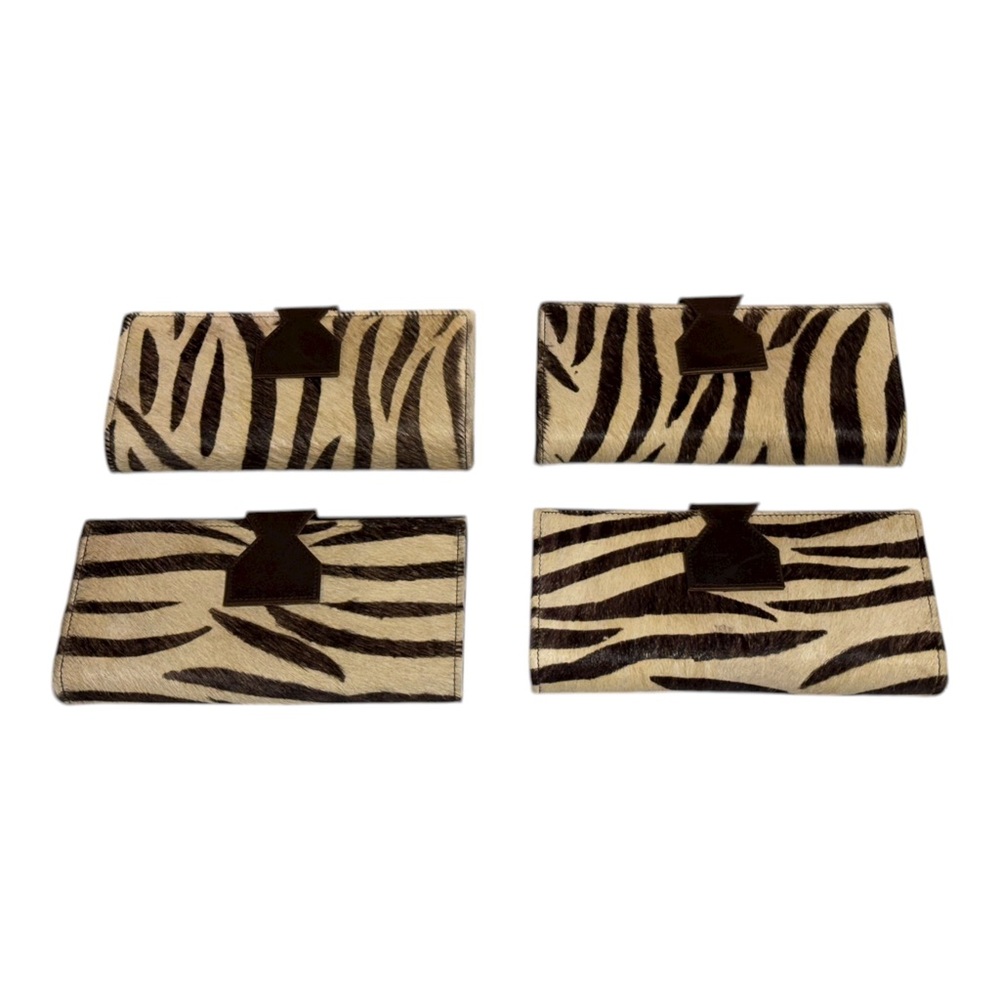 Lot Of 4 Real Handmade Animal Print Fur Leather Loop Closure Wallet/Hand Clutch